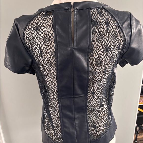 Black Lace and Vegan Leather Top - Picture 2 of 5